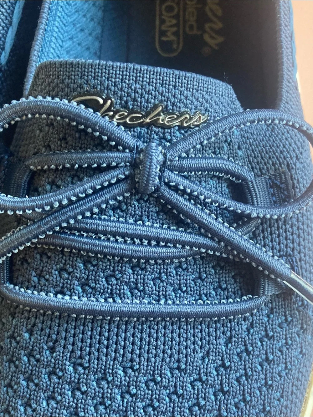 Skechers Navy Knit Bow Casual Slip-Ons